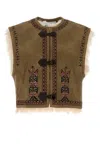Isabel Marant Étoile Sleeveless Synthetic Leather Vest With Shearling Trim In Brown