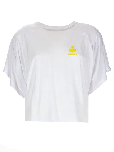 Isabel Marant Étoile Kianzae Cropped Round Neck Short Sleeve Top In White