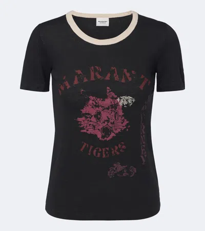 Isabel Marant Étoile Kiliann Printed Linen T-shirt In Black