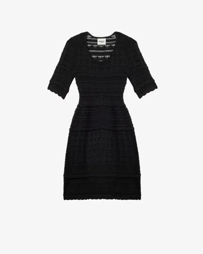 Isabel Marant Étoile Tiered Skirt Crochet Dress With Half Sleeves In Black