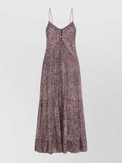 Isabel Marant Étoile Knee Length Dress Tiered Floral Spaghetti Straps In Gray