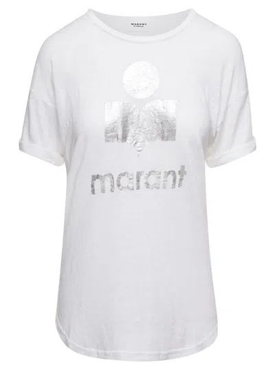 Isabel Marant Étoile Isabel Marant Etoile Koldi Logo Print Linen T-shirt In White