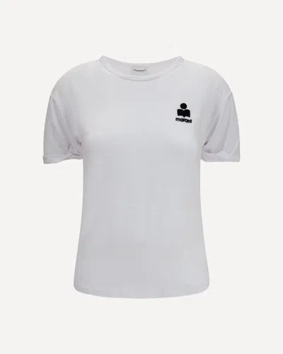 Isabel Marant Étoile Isabel Marant Etoile Slim Fit Linen T-shirt With Flocked Logo And Dropped Shoulders In White