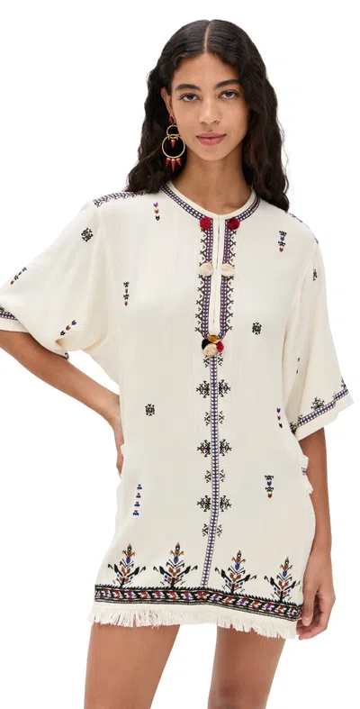 Isabel Marant Étoile 'kressy' White Dress With All-over Embroidery And Frayed Edge In Beige