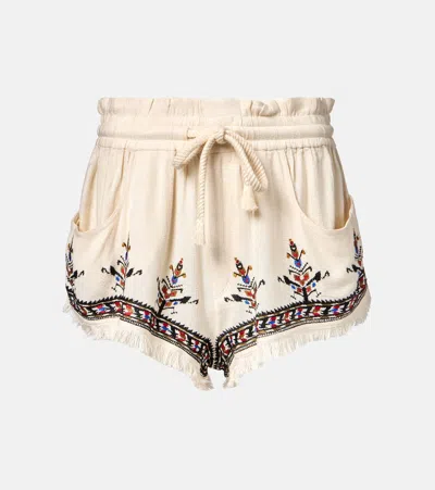 Isabel Marant Étoile Kriss Frayed Embroidered Jacquard Shorts In Beige