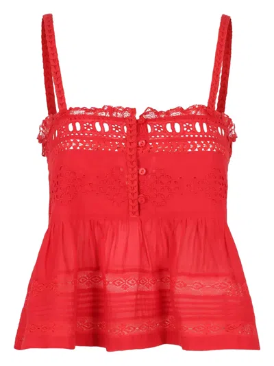 Isabel Marant Étoile Lace-insert Cotton Top In Red