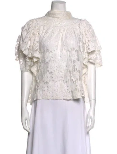 Pre-owned Isabel Marant Étoile Lace Pattern Mock Neck Blouse In White