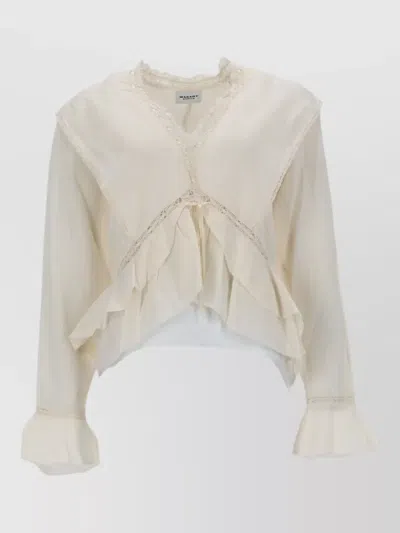 Isabel Marant Étoile Lace Trim Layered Long Sleeve Ruffled Top In Neutral