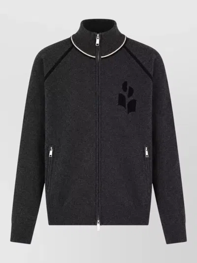 Isabel Marant Étoile Lanya Cardigan Contrast Piping High Collar In Gray