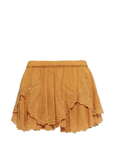 Isabel Marant Étoile Layale Broderie-anglaise Ruffled Shorts In Orange