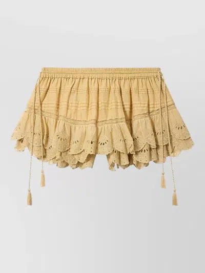 Isabel Marant Étoile Layered Mesh Skirt Embroidered Ruffles Tassels In Neutral