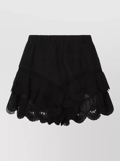 Isabel Marant Étoile Layered Skirt Knee Midi Length Eyelet Ruffle In Black