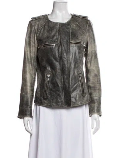 Pre-owned Isabel Marant Étoile Leather Biker Jacket In Gray