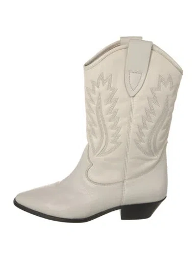 Pre-owned Isabel Marant Étoile Leather Embroidered Accent Western Boots In Neutrals