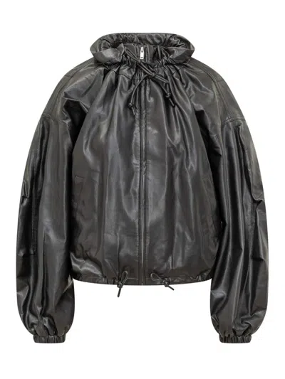 Isabel Marant Étoile Leather Jacket With Drawstring In Animal Print