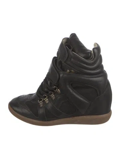 Pre-owned Isabel Marant Étoile Leather Wedge Sneakers In Black
