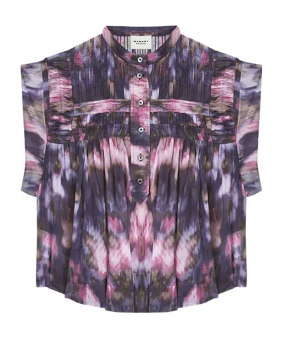 Isabel Marant Étoile Leaza Printed Pleated Cotton Voile Top In Purple-lilac