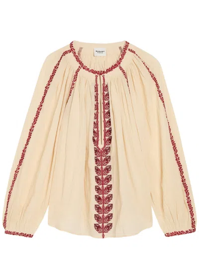 Isabel Marant Étoile Lena Embroidered Cotton Blouse In Brown