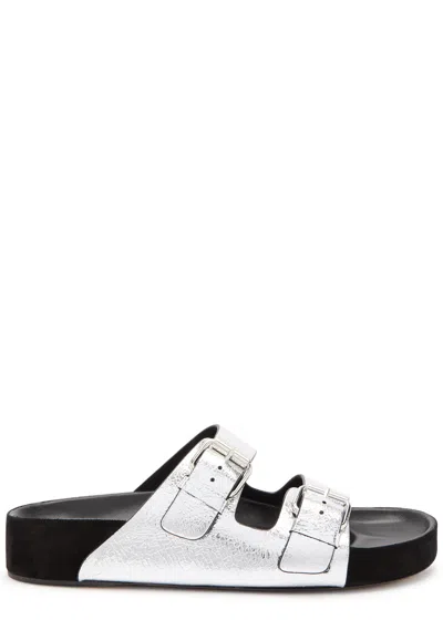 Isabel Marant Étoile Lennyo Metallic Leather Sliders In Silver