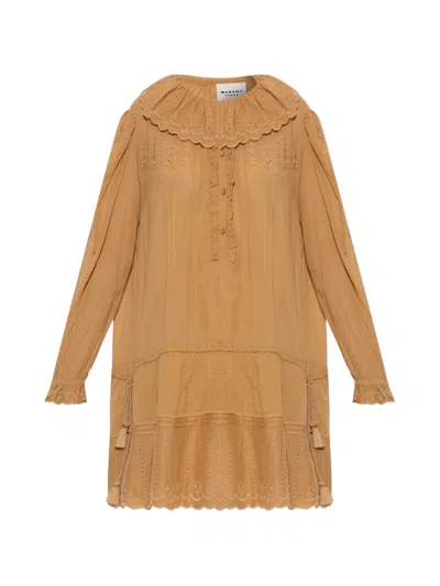 Isabel Marant Étoile Lenora Broderie-anglaise Ruffled Mini Dress In Brown