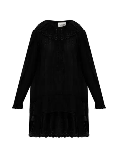 Isabel Marant Étoile Lenora Embroidered Cotton Mini Dress In Black
