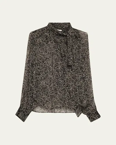 Isabel Marant Étoile Leona Printed Tie-neck Blouse In Black