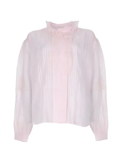 Isabel Marant Étoile Leota Ruffled Lace Trim Cotton Blouse In Pink