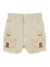 Isabel Marant Étoile 'lesia' Beige Shorts With Fringed Hem And Embroidered Motif