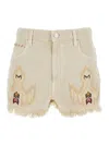 Isabel Marant Étoile Lesia Beige Shorts With Fringed Hem And Embroidered Motif In Denim Woman