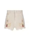 Isabel Marant Étoile Lesia Beige Shorts With Fringed Hem And Embroidered Motif In Denim Woman