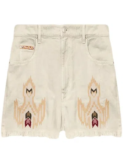 Isabel Marant Étoile Beige Denim Shorts With Intricate Embroidery