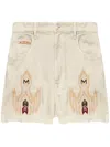 Isabel Marant Étoile 'lesia' Beige Shorts With Fringed Hem And Embroidered Motif