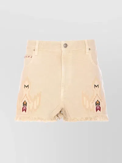 Isabel Marant Étoile Lesia Fringed Embroidered Shorts In Brown