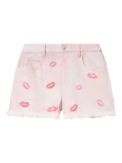 Isabel Marant Étoile Lesia Fringed-hem Lips-print Shorts In Pink
