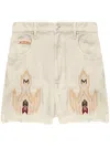 Isabel Marant Étoile Lesia Beige Shorts With Fringed Hem And Embroidered Motif In Denim Woman In 中性色