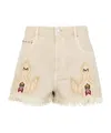 Isabel Marant Étoile Lesia Beige Shorts With Fringed Hem And Embroidered Motif In Denim Woman In Beige