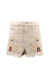 Isabel Marant Étoile Lesia Beige Shorts With Fringed Hem And Embroidered Motif In Denim Woman In Ecru
