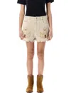 Isabel Marant Étoile 'lesia' Beige Shorts With Fringed Hem And Embroidered Motif In Ecru