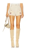 Isabel Marant Étoile Lesia Beige Shorts With Fringed Hem And Embroidered Motif In Denim Woman In Ecru
