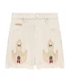 Isabel Marant Étoile Lesia Beige Shorts With Fringed Hem And Embroidered Motif In Denim Woman In Pink
