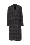 Isabel Marant Étoile Double-breasted Grey Plaid Coat With Structured Silhouette In Gray
