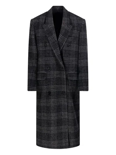 Isabel Marant Étoile Long Checked Double-breasted Notched Lapels Coat In Gray