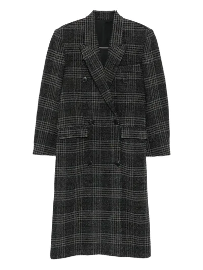 Isabel Marant Étoile Lexana Long Check Wool Coat In Gray