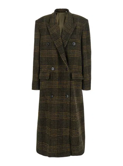 ISABEL MARANT ÉTOILE 'LEXANA' GREEN DOUBLE-BREASTED COAT WITH PEAK REVERS AND ALL-OVER CHECK MOTIF IN WOOL WOMAN