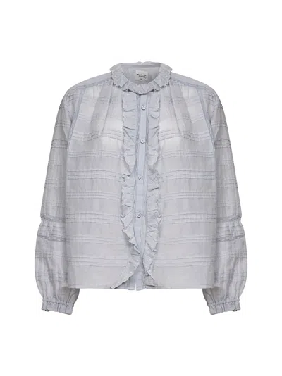 Isabel Marant Étoile Light Blue Cotton And Lace Peline Blouse In Gray