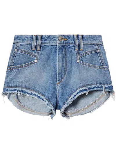 Isabel Marant Étoile Frayed Hem Denim Shorts With Classic Five-pocket Design In Blue