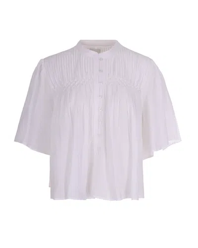 Isabel Marant Étoile Lightweight Cotton Voile Top With Smocked Detailing In White