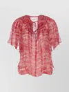 Isabel Marant Étoile Lightweight Printed Ruffled Sleeves Sheer Tie Top