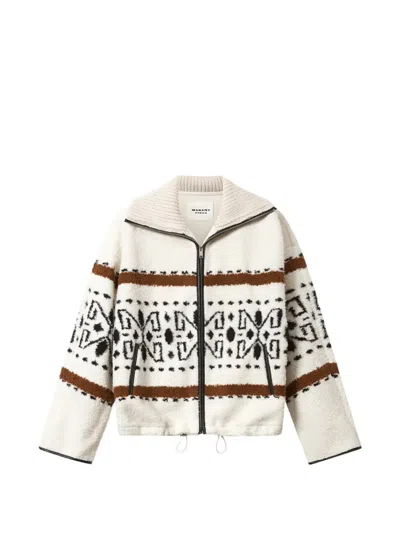 Isabel Marant Étoile Lijka Intarsia-knit Rib-trimmed Fleece Jacket In Neutral