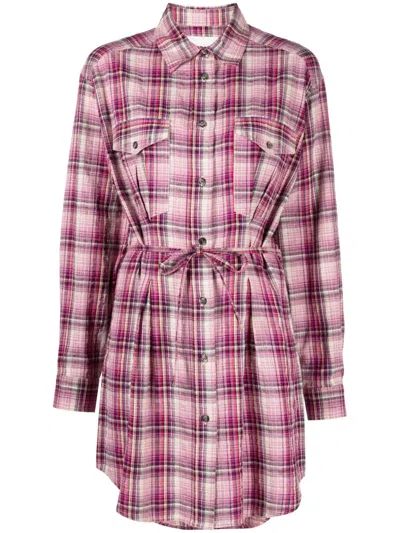 Isabel Marant Étoile Check-print Drawstring Shirtdress In Pink